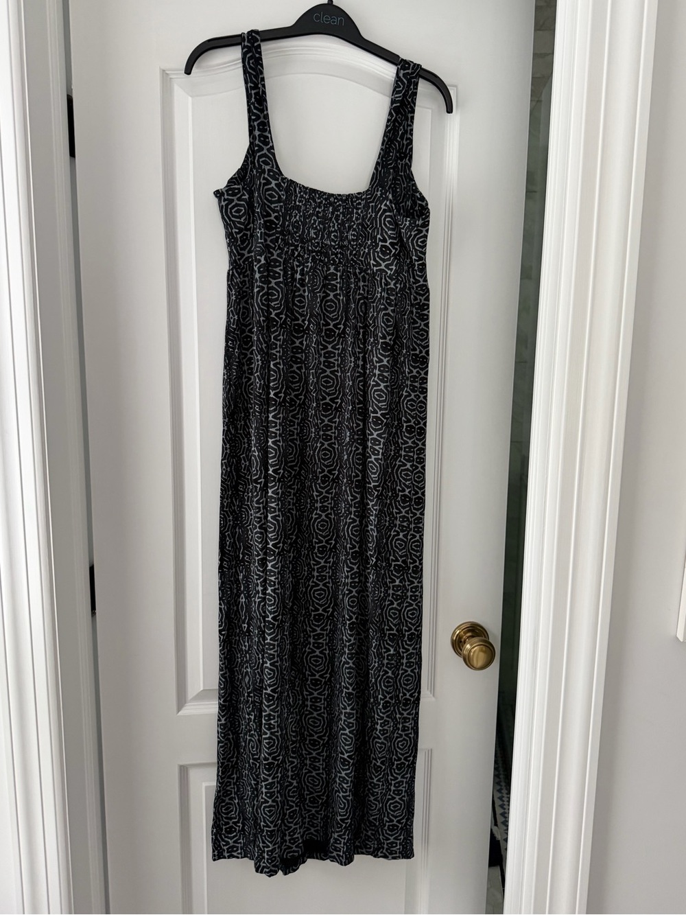Fresh Produce Black Gray Abstract Smocked Maxi Dress L Made in USA - Picture 3 of 6